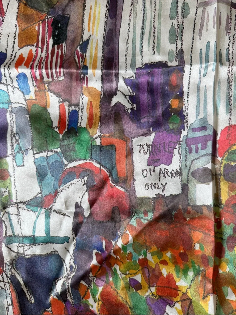 Michael Leu  Printed Silk Scarf - Multicolor Abstract Street Scene